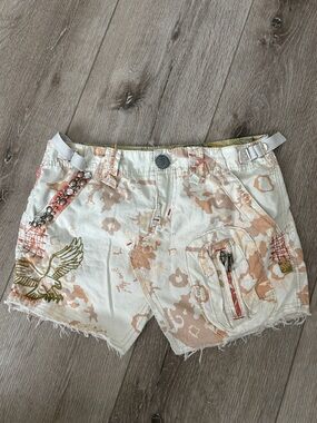 Miss Me White and Tan Distressed Mini Skirt